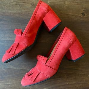 Bright Red Tassel Block Heels Size 7